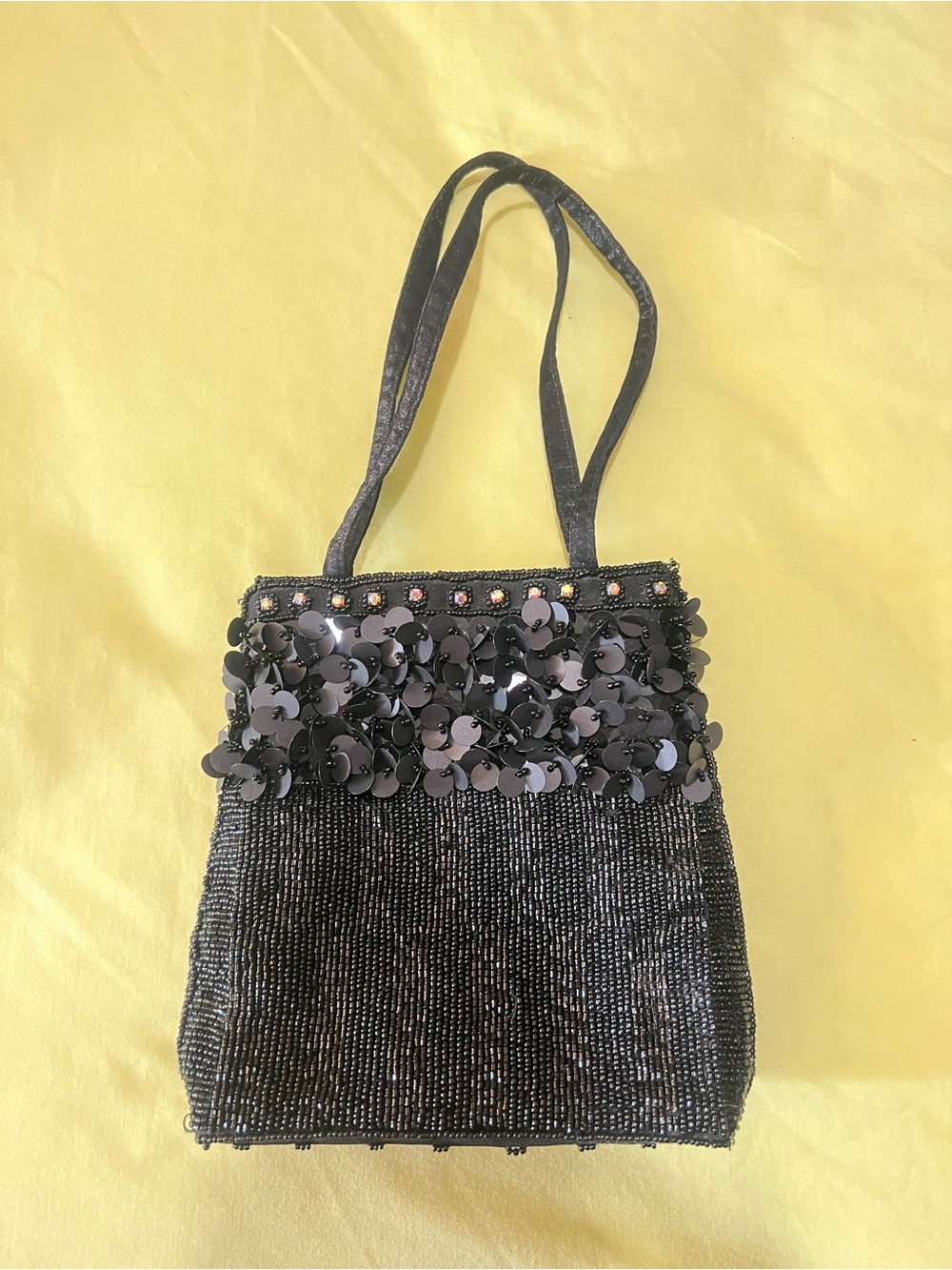 Black Beaded Sequin Shoulder Bag - Elegant Evening Accessory